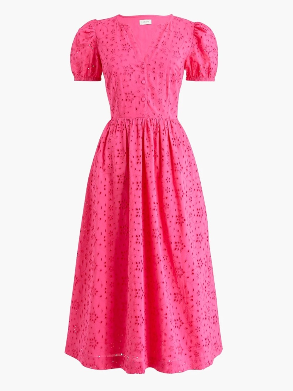 J.Crew Factory Pink Eyelet Puff Sleeve Midi Dress | NWT 12 | Coastal Summer
